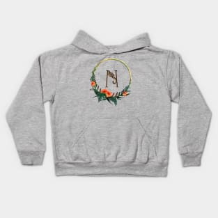 Tropical Letter N with flower frame and girl figure Kids Hoodie